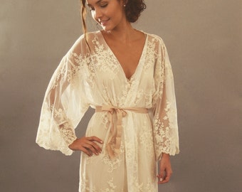 HELENA - Bride Robe - Guipiere lace lingerie kimono - bridal dressing gown - trousseau - lingerie - honeymoon lingerie - lace
