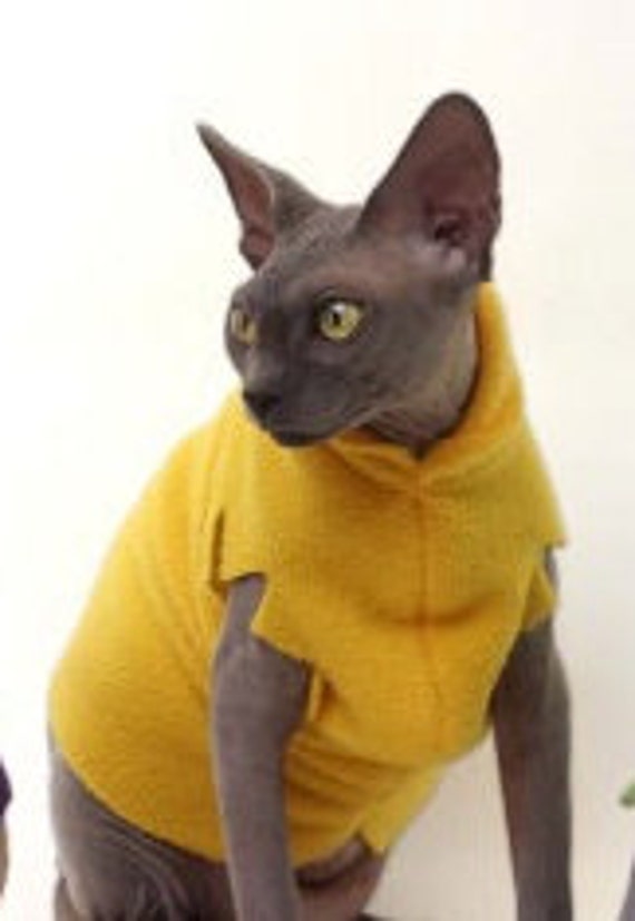 Sphynx Cat Clothes Fleece cat sweater Yellow Gold by SimplySphynx