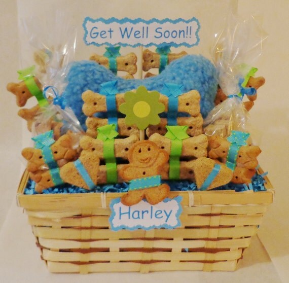 Get Well Dog biscuit treat dog gift basket with by TreatWorthyPet