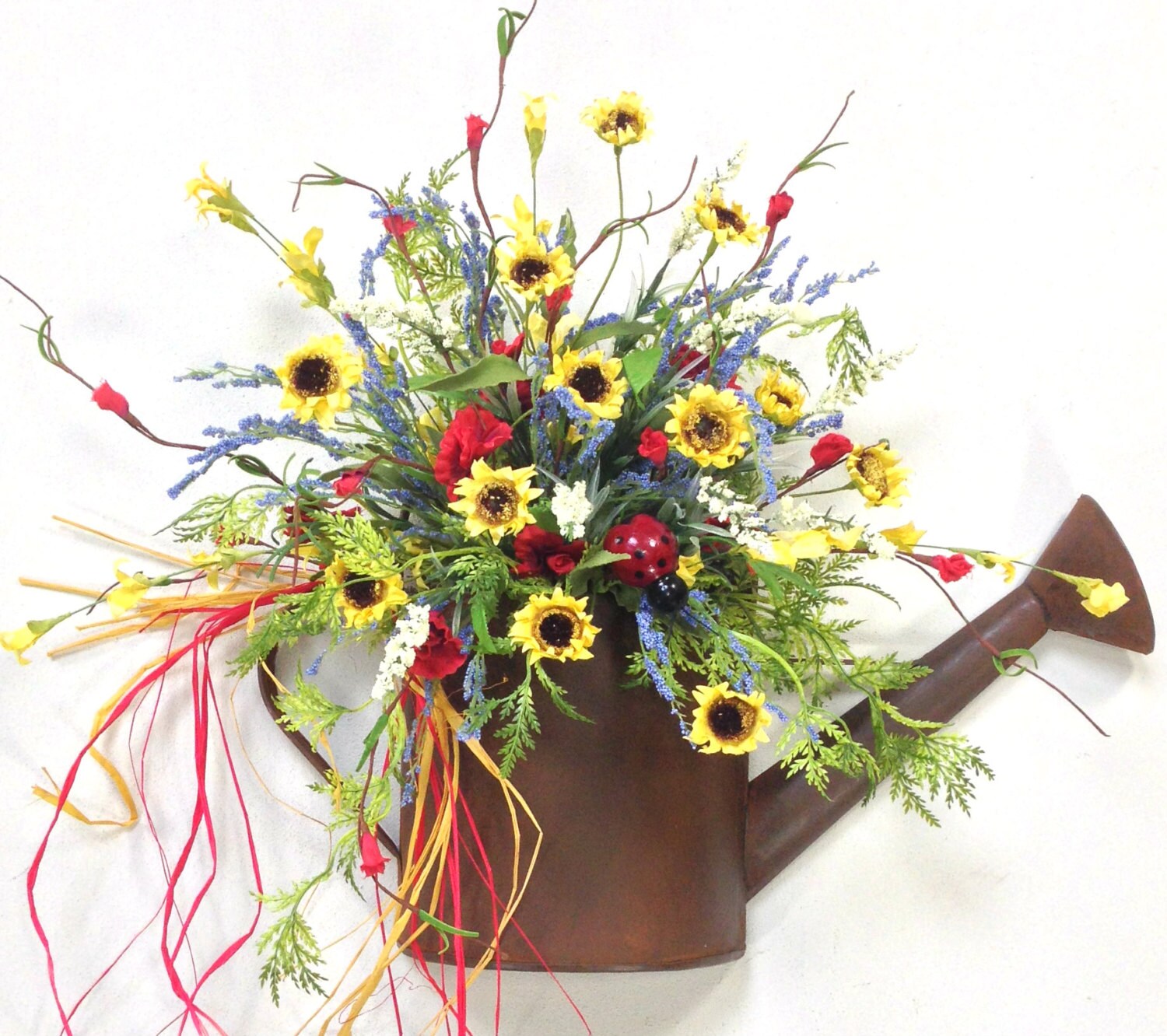 Sunflower Door Decor Watering Can Wreath Spring Wreath