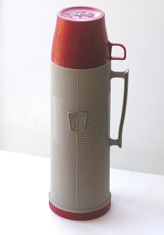 Vintage Grey and Red Glass Lined 1 Quart Thermos