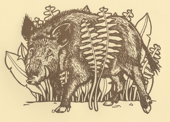 Wild Boar Hand-Pulled Letterpress Print Wild Hog by SpottyBoyPress