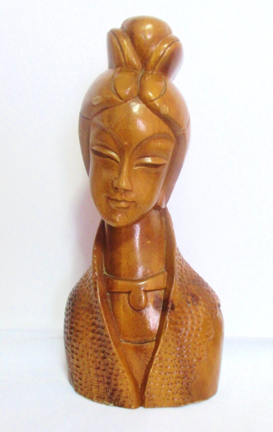 Vintage Asian Wood Carving/ Geisha Bust Statue
