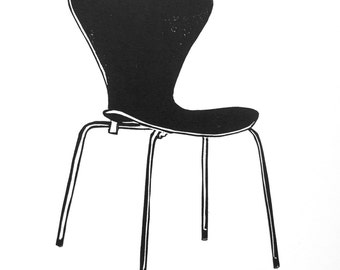 Retro chair linocut - series 7 chair art, design classic art, design lover gift