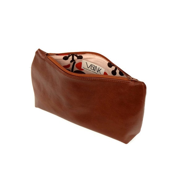 Leather cosmetic bag Small leather pouch Brown pouch