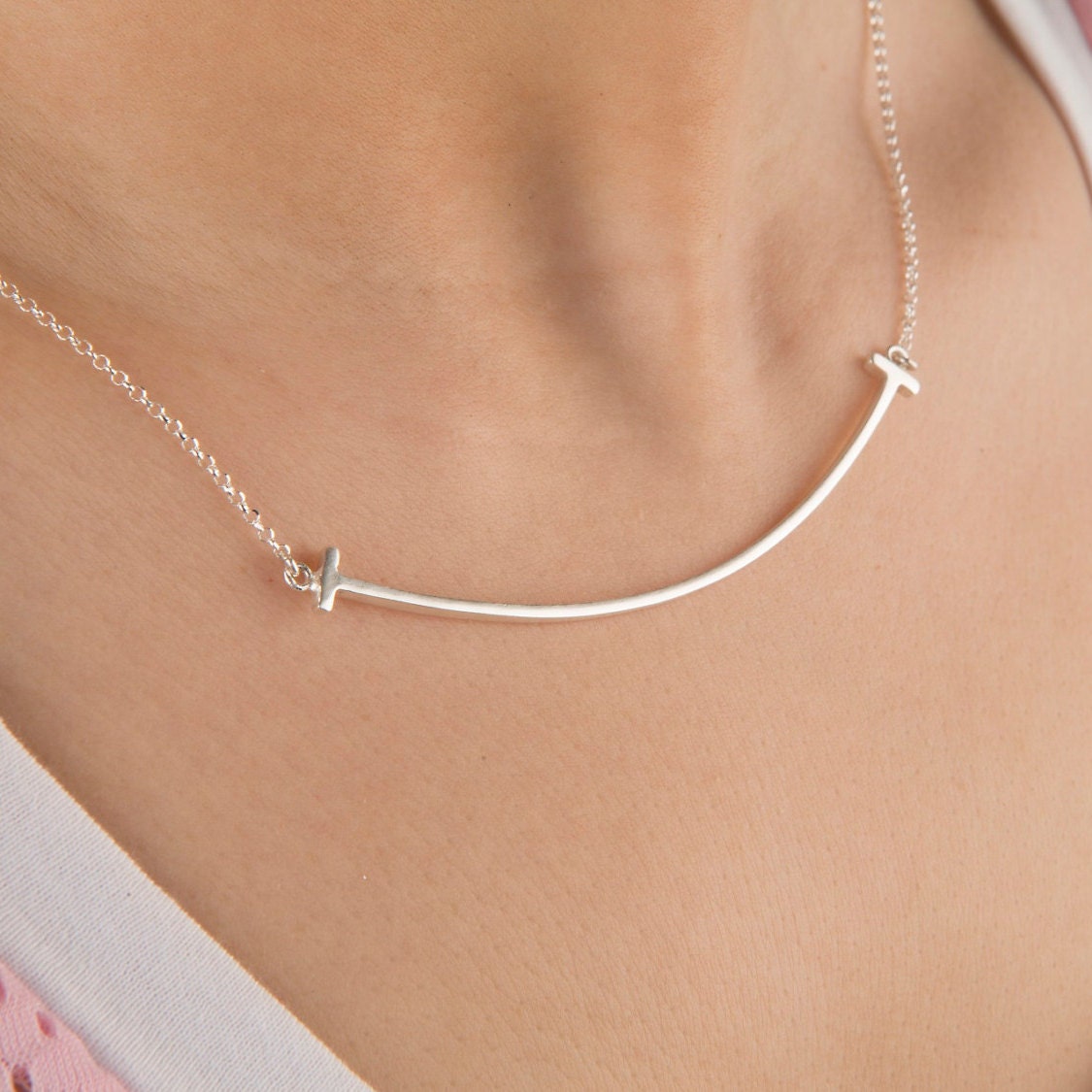 Smile pendant Gold smile necklace Rose T pendant Gold