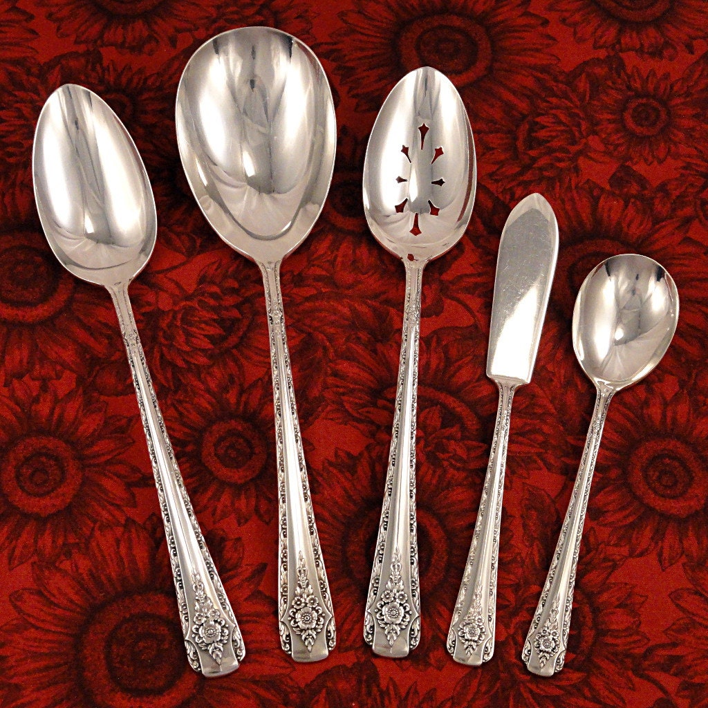 5 piece Serving Spoon Set ELEGANCE by Anchor Rogers Overlaid 1954 ...