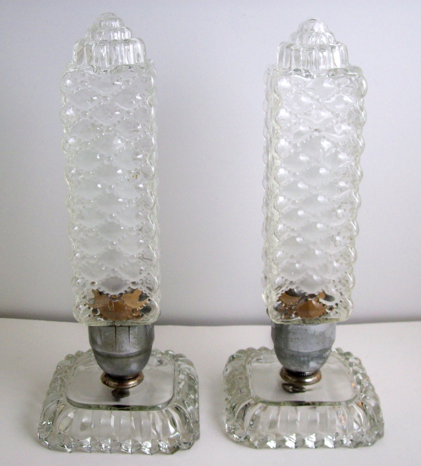 Vintage Lamp Pair Art Deco Boudoir Bedroom Clear Glass New