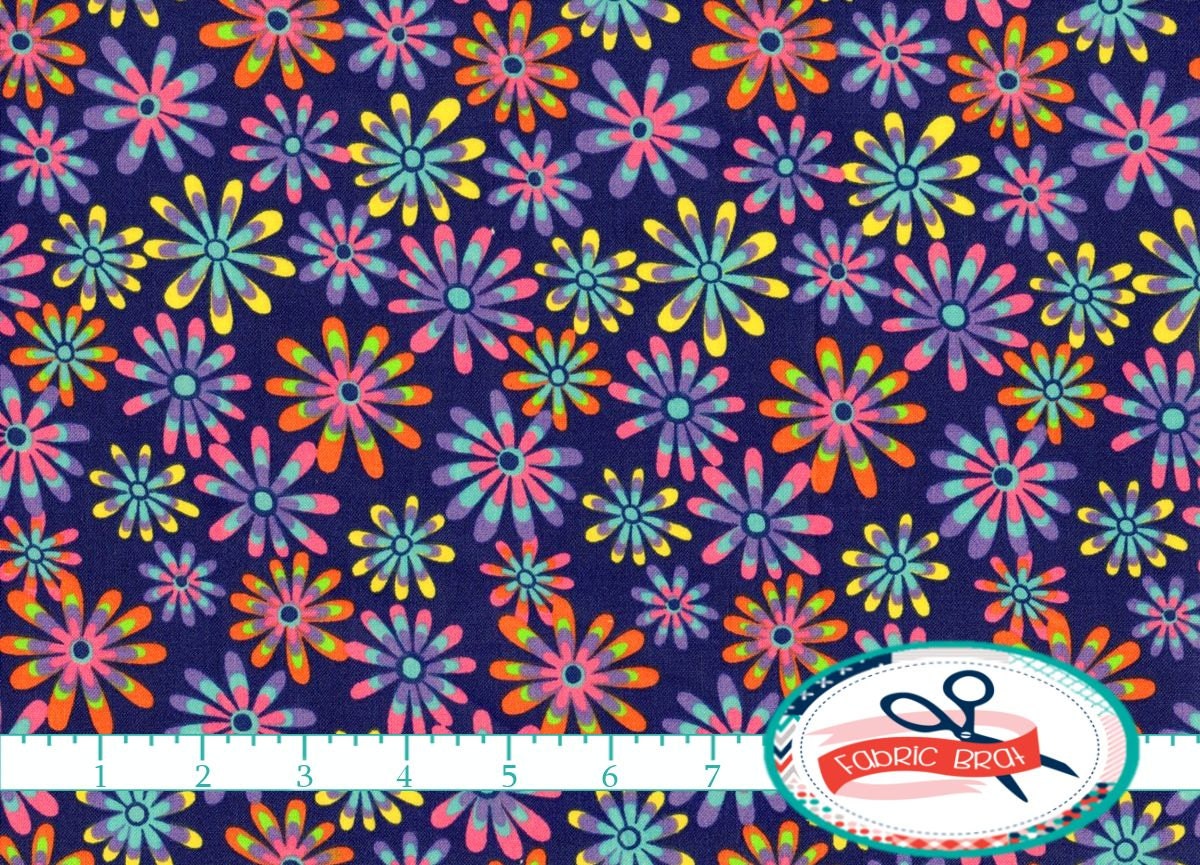 FLOWER POWER Fabric by the Yard Fat Quarter Groovy by FabricBrat