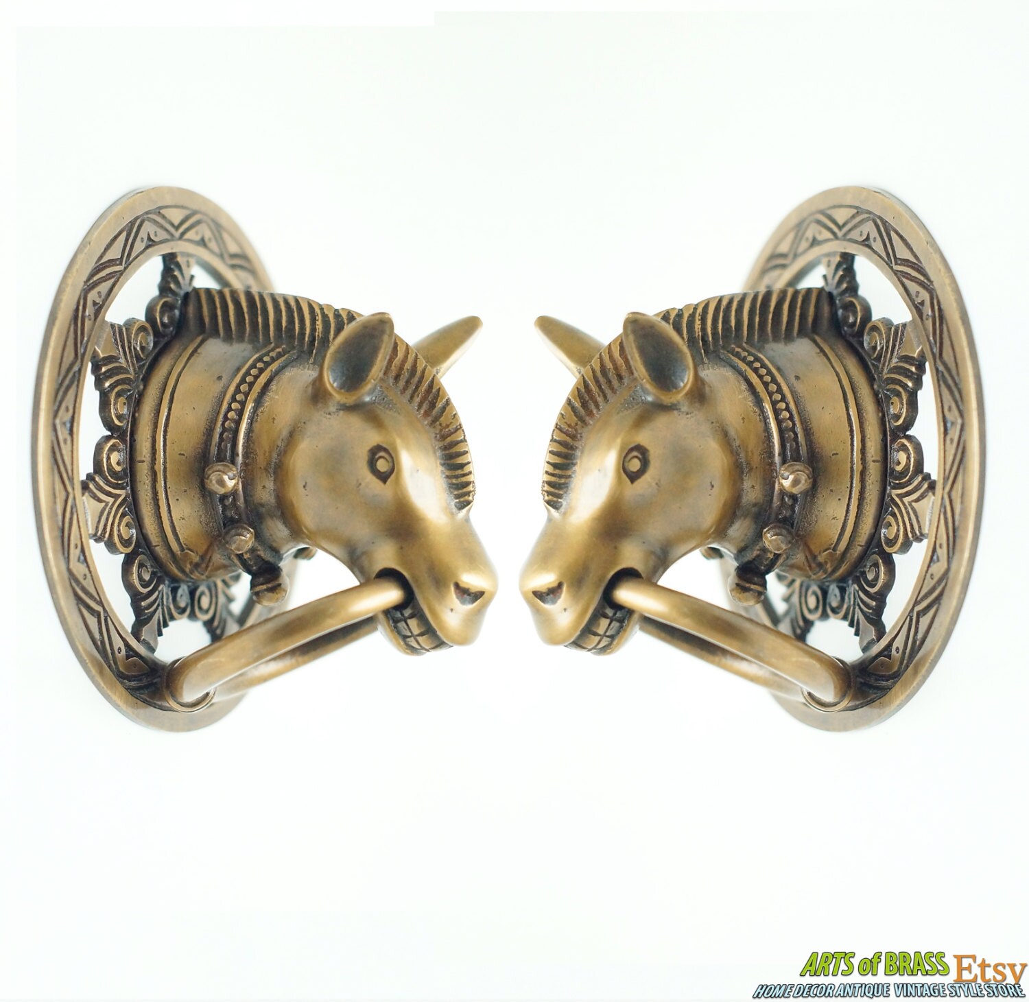 Pair 2 pcs Vintage Antique HORSE Head Gate CAGE Main Door