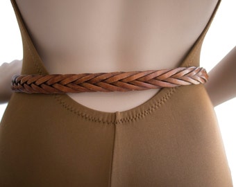 Braided 70s Vintage Leather Belt Size S M A L L