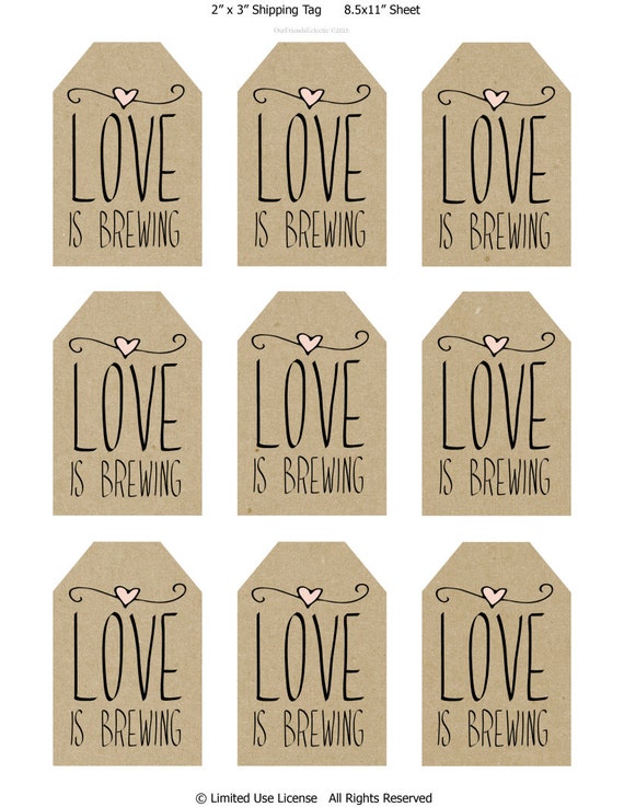 printable wedding favor tags love is brewing printable tags
