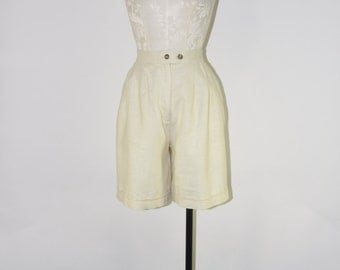 pleated linen shorts / ivory baggy shorts / 90s high waist shorts