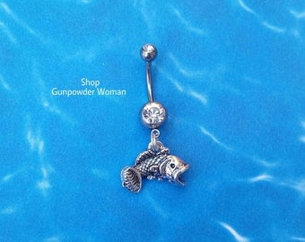 Silver Plated Fish Navel Belly Button Ring for the Country Fishing Girl