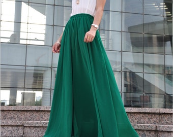 High Waist Maxi Skirt Chiffon Silk Skirts Beautiful Bow Tie