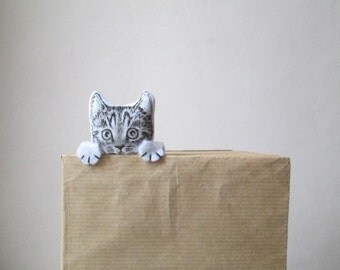 cat bookmark gift for cat lover original art hand painted peekaboo kitten fabric felt geek quirky fun reading accessory humorous bookmarks