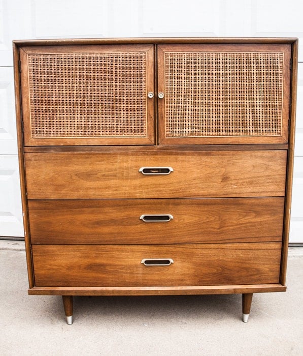 Mid Century Modern Dresser B P John Tallboy Walnut Danish Cane