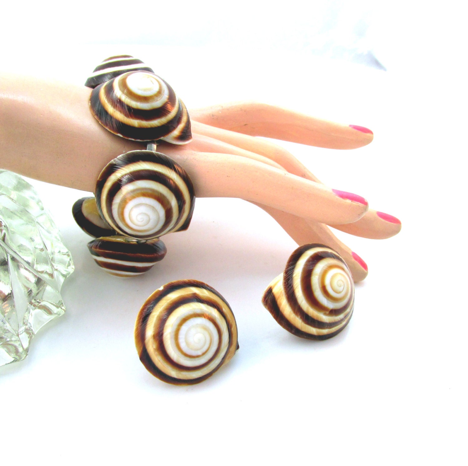 Snail Shell Jewelry Set Link Bracelet and Earring Sea Shells