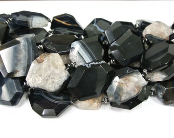 Flat Agate Beads, Flat Stones for Bangles, Agate Beads, Black Agate, 9 PCS, Natural Beads, Wire Bangles, Wholesale Beads