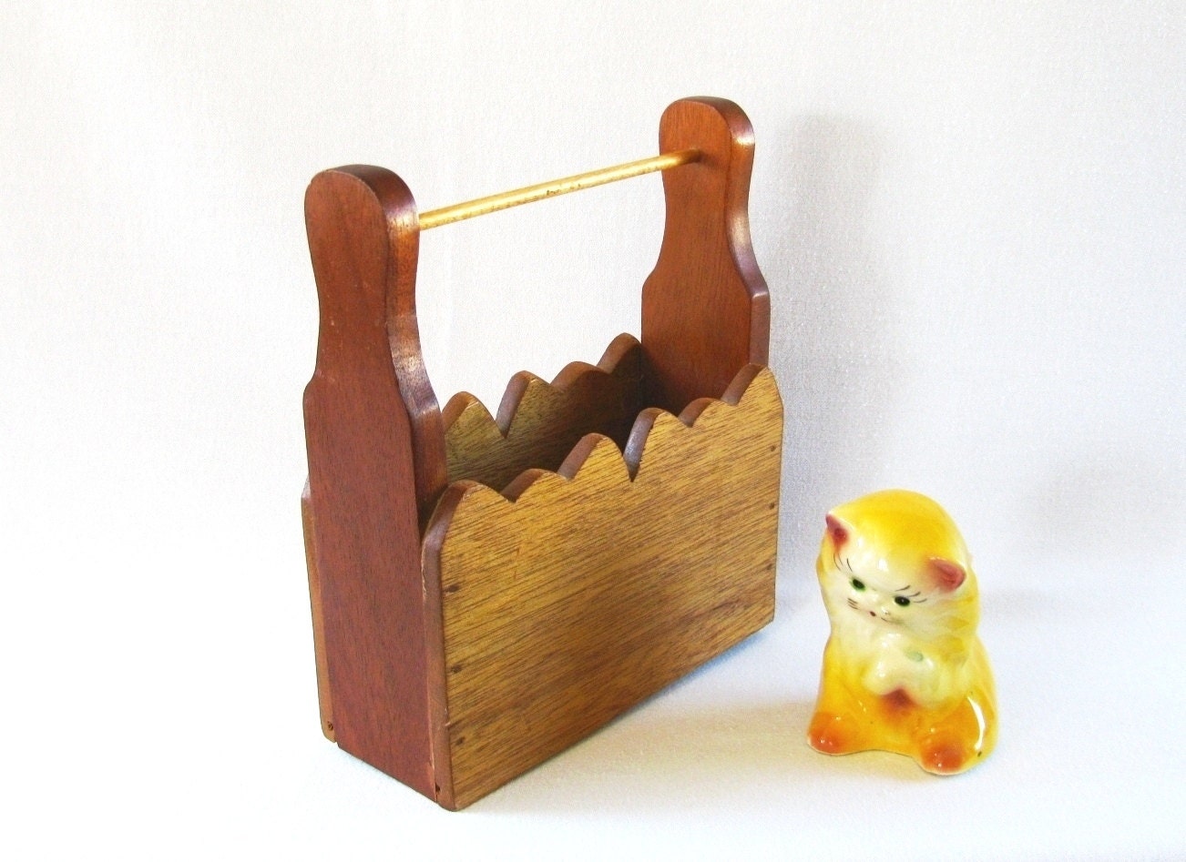 Vintage Wooden Caddy with Handle Wood Craft Caddy Tool Caddy Remote