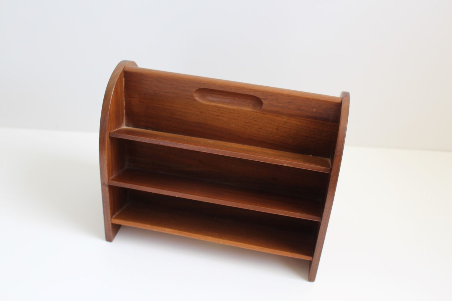 WALNUT WOOD SHELF Small Vintage Dunhill Slanted Shelves Mod Wooden