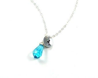 Personalized Initial Necklace, Sterling Silver Initial Necklace, Initial Charm Necklace, Turquoise Necklace, Red, Purple, Personalized Gift