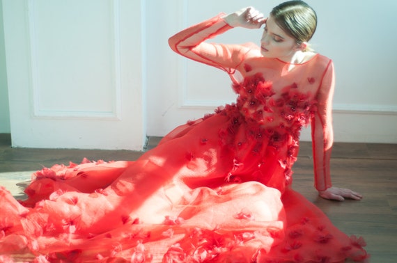 red organza dress