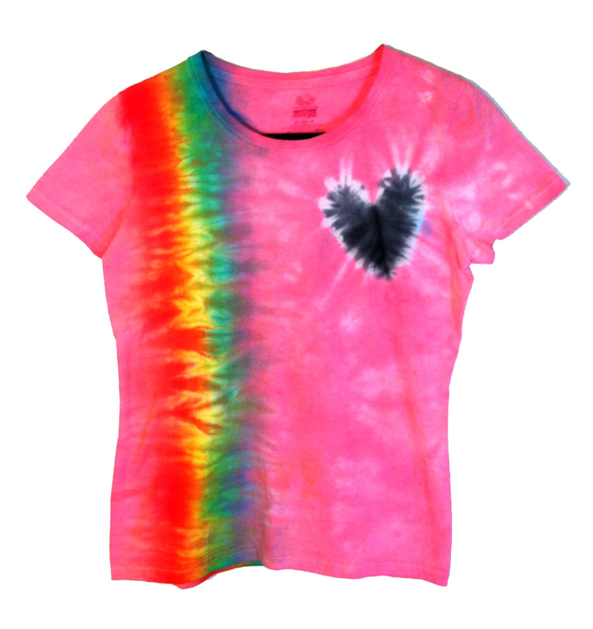 Tie Dye Shirt Black Heart On Pink Rainbow 100 Cotton By