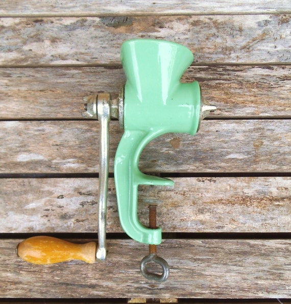 Vintage Mincer / Grinder Meat Mincer in Bright Sage Green.