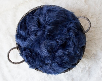 RTS...LARGE.. Blue Faux Fur Prop, Long Faux Fur, Dark Blue Faux Fur, Newborn Photo PRop. Ready to Ship.