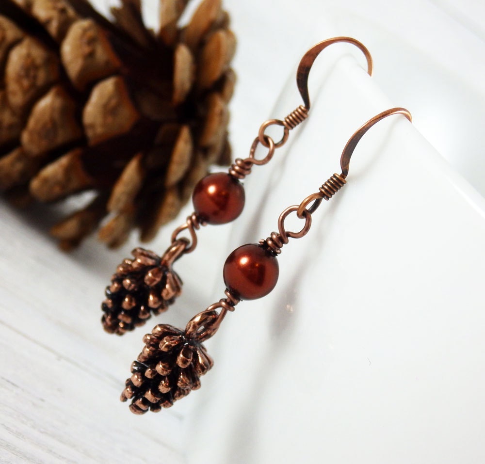 Pine Cone Earrings Pine Cone Jewelry Fall by FallenLeafJewelry
