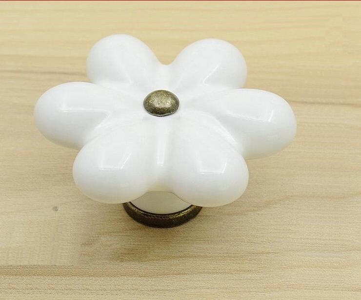 white flower drawer knobs