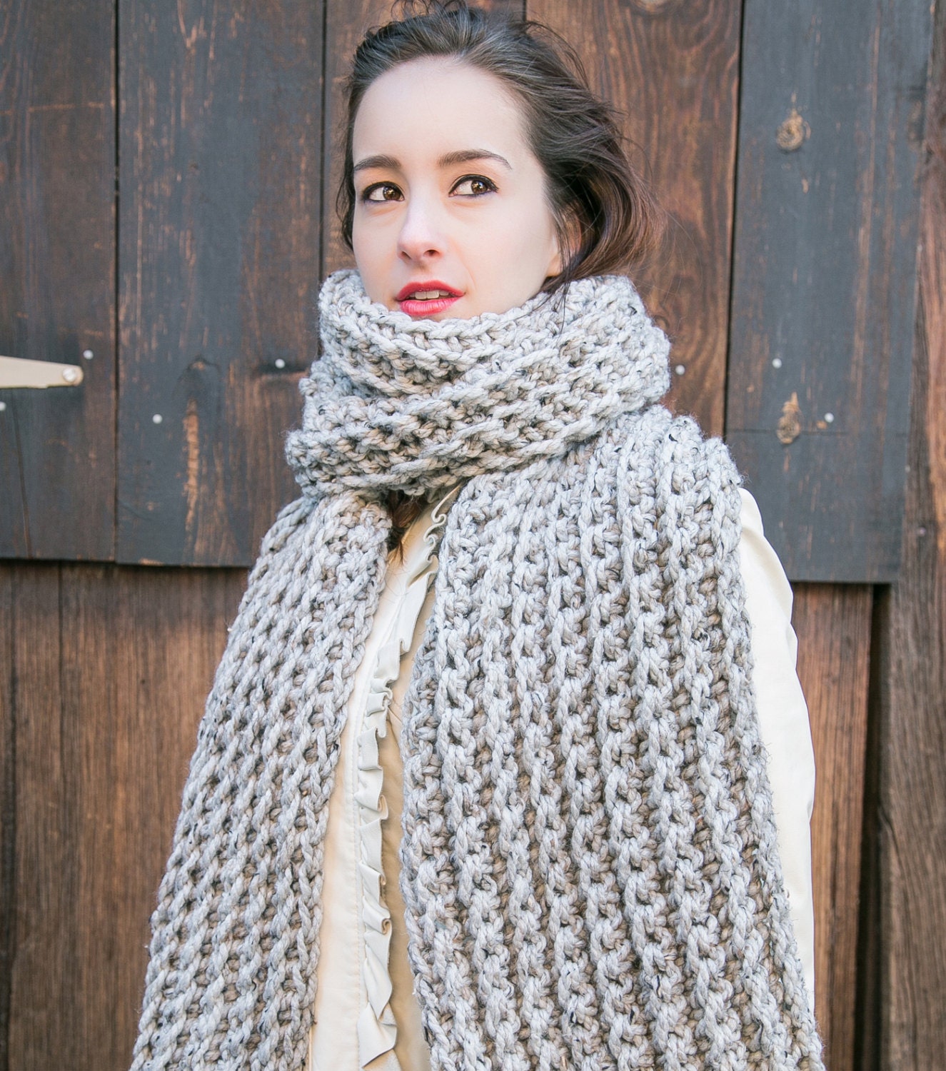 Grey Blanket Scarf // Oversize Knit Scarf // by MercierMarche