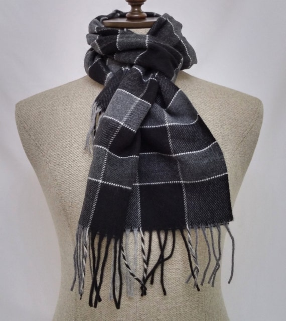 Gray Mens Scarf Black Wool Men's Scarf Black Scarf by PeraTime
