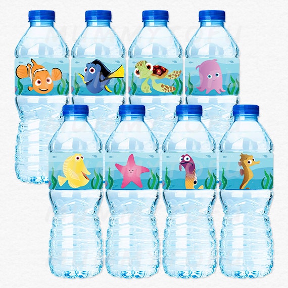 Finding Nemo Dori Birthday Party Water Bottle Labels Squirt