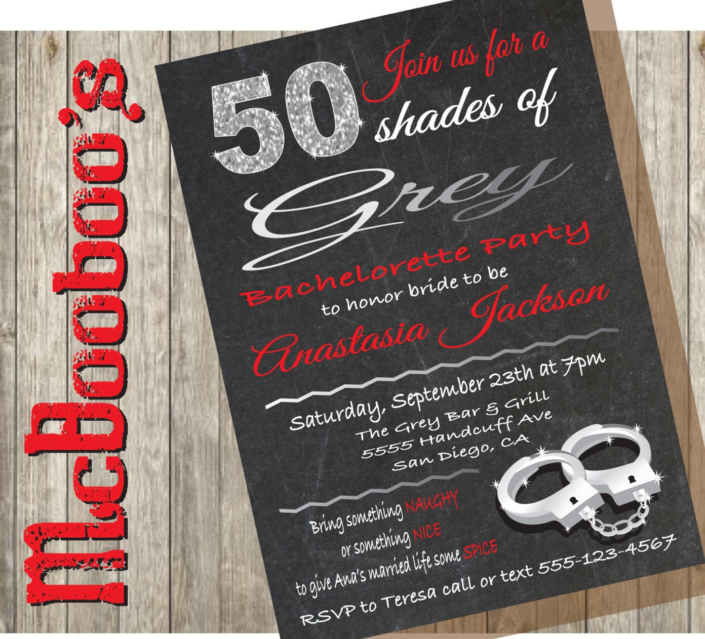 50 Shades Of Grey Bachelorette Party Invitation On A 