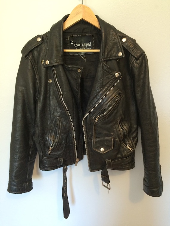 Vintage leather biker jacket schott bros style. Ramones size