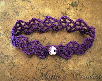 Hand Crocheted Lacy Cuff Bracelet - Purple