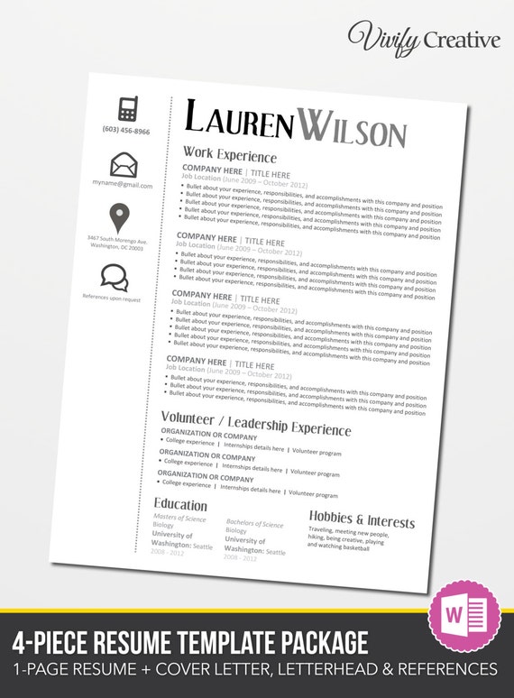 Resume Template Editable Download - Cover Letter, References - Instant ...