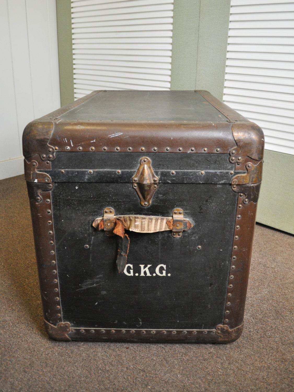 Vintage 1930s Large Wood and Metal Black Trunk Made by Bingham Trunk Co ...