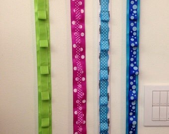 Ribbon headband holder organizer custom made hand sewn includes hair bow pink purple