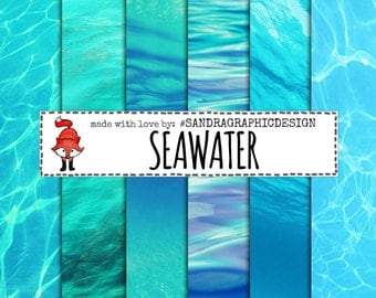 Sea digital paper: "SEAWATER PAPER", ocean digital paper, beach, summer digital paper, water background, ocean background (1190)