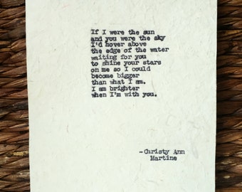 ... Love Poem on Handmade Paper Typed by Poet Romantic Art Poetry Wedding