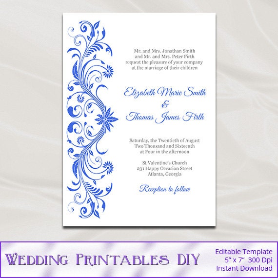 Royal Blue Weeding Invitations Templates 2