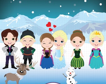 Frozen Clipart, Frozen fever, Frozen party,Snow Queen clipart, Princess Elsa, Anna,Fairytale clipart