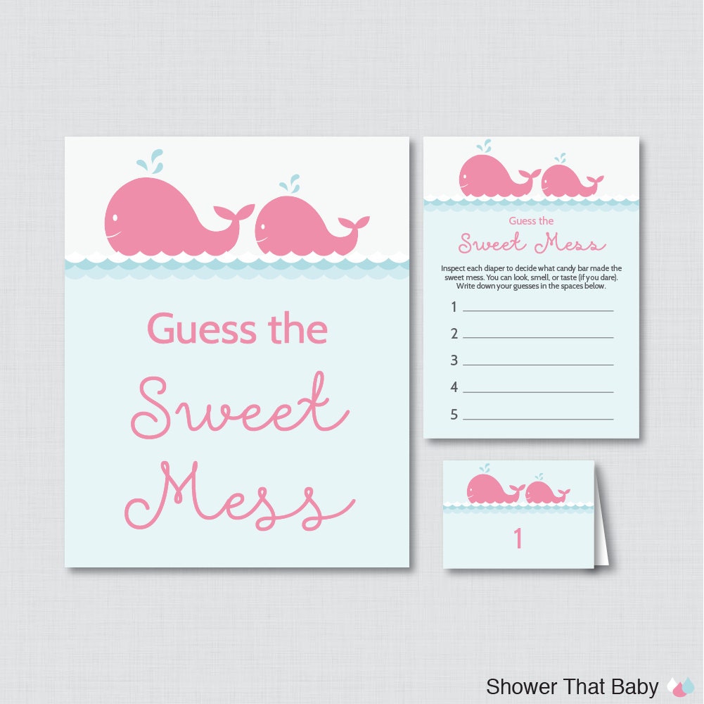 Whale Baby Shower Diaper Candy Bar Game Printable Guess The