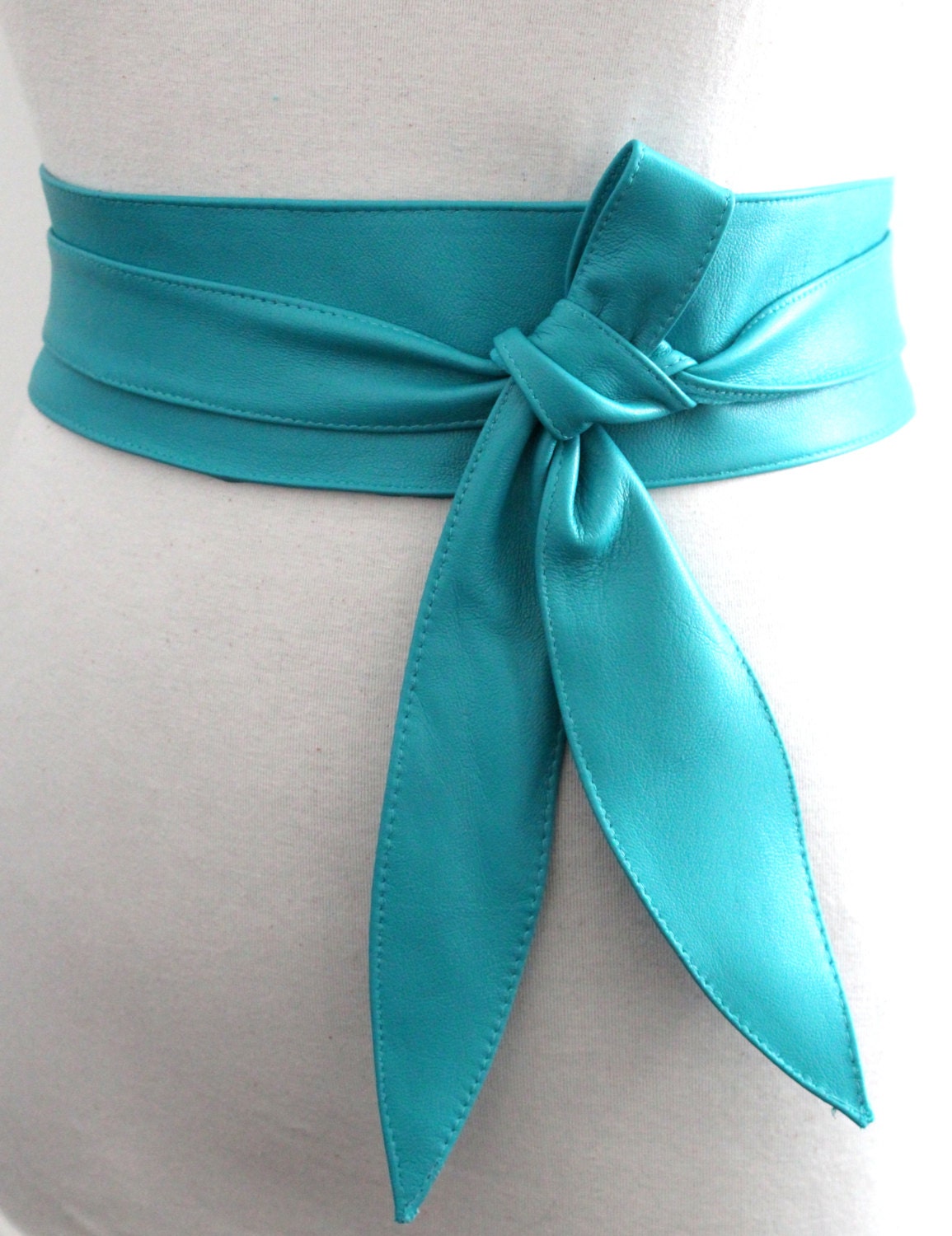 Turquoise Leather Obi Belt tulip tie Bridesmaid Sash Belt