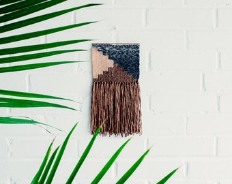 S A L E ! Woven Wall Hanging / Handwoven Tapestry / Weaving Fiber Art / Bronze Pink Charcoal & White Stairs