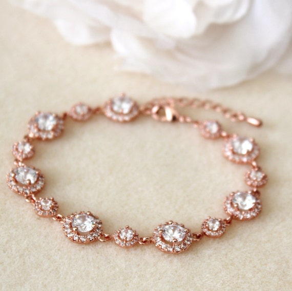 Gold Jewelry Pink bracelet Rose bracelet Wedding  Gold bridesmaid Crystal gold rose Bridal Jewelry