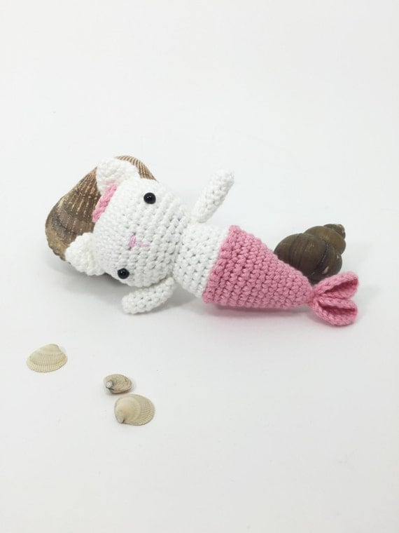 Crocheted 'Mer'Kitty, Crochet Cat, Crochet Mermaid, Amigurumi Cat, Crochet Doll, Crochet Animal, Crochet Little, Kawaii Softie, Cat Plush